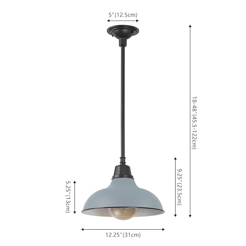 Image of JONATHAN Y Jasper 1-Light Farmhouse 12.25 inch Metal Pendant, Matte Silver Blue | Indoor Outdoor Use, Rustic Vintage Dome Shade, Adjustable Height, Kitchen Island Porch Entryway, LED Bulb Included