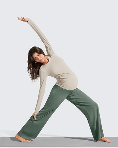 Image of G4Free BareFeel Maternity Pants Over the Belly Pregnancy Trousers for Work | High Waist Coverage,Two Side Pockets,Wide Leg Design,Soft Knit Fabric,for Dress Casual Yoga