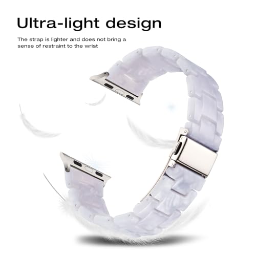 Image of Bestig Resin Band Compatible with Apple Watch Bands for Women 40mm 38mm 41mm 42mm(Series 11 10), Lightweight Waterproof Strap for iWatch Series 10 9 8 7 6 5 4 3 2 1 SE Men(Pearl White /Starlight)