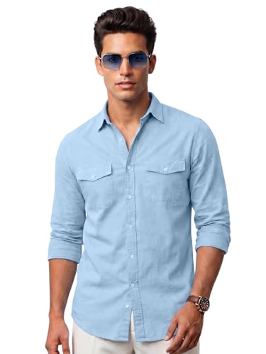 Image of Veirdo Men's Pure Cotton Utility Shirt | Full Sleeve Casual Button-Down with Dual Chest Pockets | Stylish & Comfortable Everyday Wear | Colors: Beige, Black, Maroon, Olive, Rust & White