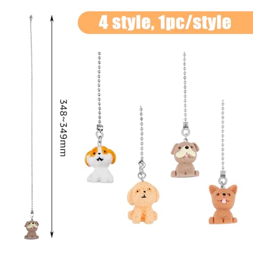 Image of DICOSMETIC 4Pcs Light Pull Chain Ceiling Fan Pull Chain Extension Stainless Steel Ball Chains Pulls Chains Ornaments Opaque Resin 3D Dog Fan Beaded Ball Fans for Wall Lighting Lamp Home Decor