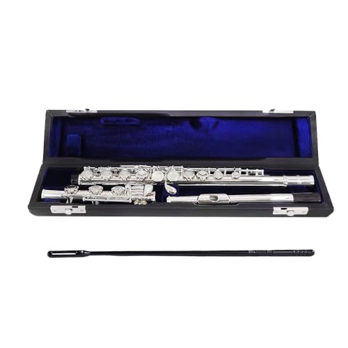 Image of YANASON C Flute Open Hole 17 Keys Flute Silver-plated for Beginner, Professionals and Musicians with Leather case, Metal stand, Gloves, Tuning Rod, Cleaning kit(17 Silver)