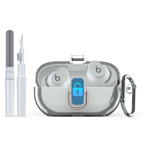 [Upgrade Secure Lock] for Beats Solo Buds 2024 Case Cover with Cleaner Kit, AGENTNANO Clear TPU Shockproof Protective Cover Compatible with Beats Solo Buds Charging Case with Carabiner-Clear