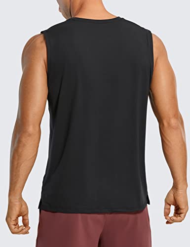 Crz Yoga Men's Workout Sleeveless Shirt Quick Dry Stretchy Swim Shirts Athletic Gym Running Beach Tank Top Black Large #TOP1