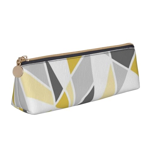 Astuccio per matite astuccio per penne triangolari portatile per ufficio scolastico Motivo geometrico in e giallo grigio pelle