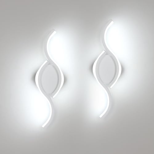 Migliori applique da parete potenti e molto luminose Comely 2 pezzi Applique da Interno LED, 12W 1350LM Moderna Lampada da Parete per Interni, Lampada a Muro per Soggiorno, Camera da Letto, Bianco Freddo 6500K, Bianco, 35,5cm