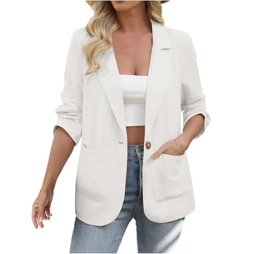 Womens Blazer Jacket Long Sleeve Open Front Work Suit Lapel Button Business Lightweight Fall Coat Dressy Shirt Cardigan