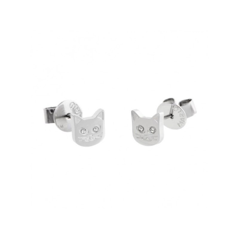 Boucles d'oreilles chat acier argenté femme Marlù Lobo 18OR045 inoxydable