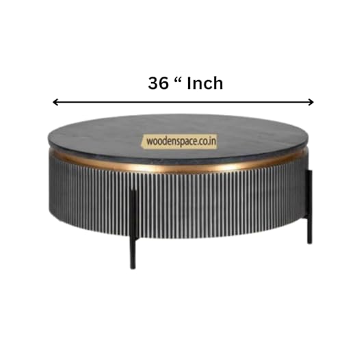 Image of WOODEN SPACE Premium Luxury Nazaara Marble-Top Coffee Table with Iron Legs & PVD Coating | Modern Round Wooden Center Table for Living Room & Entryway