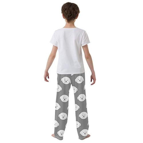 Boys' Pants Hand Drawn White Dogs Grey Long Bottoms Jogger Pants Elastic Waist Trousers with Pockets S-XL3