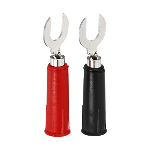 Image of PATIKIL U Type Banana Plugs Set, 2 Set 4mm Copper Fork Spade Wire Connector Adapter for Multimeter Test Lead Electrical Circuit Measurement, Black Red