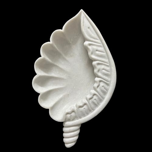 Image of Marble Urli Bowl for Decoration | Big Potpourri Decorative Bowls in Home decor | Large White Floating Flower Plates of Stone | Small Shape puja Item | (14 inch, Shankh)