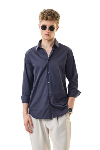 Image of SNITCH Men Formal Shirt | Slim Fit Full Sleeve Classic Collar Solid Pattern | Premium Cotton Blend & Breathable Fabric for Office