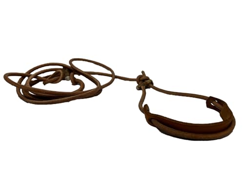 Flüsterleine Jagdleine 6mm x 350cm aus Rundleder, mit Hornteilen und Kehlkopfschutz