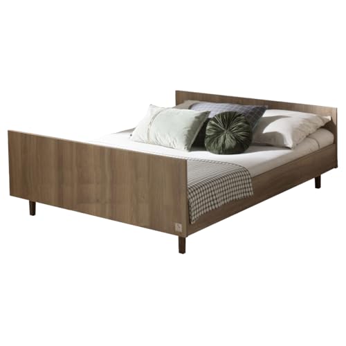 Sauthon Lit 140x190 en décor Bois chêne Mokka