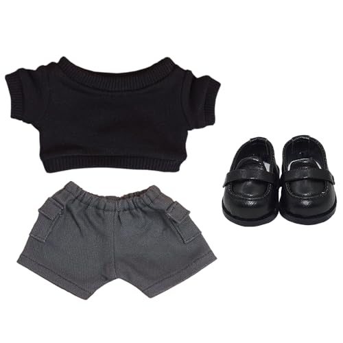 niannyyhouse 20cm Plush Doll Clothes Sweatshirt Pocket Pants Leather Shoes 8in Doll Outfit Dress Up (A-1)