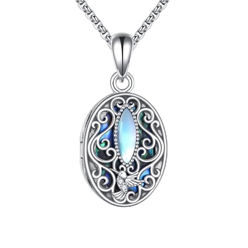 ONEFINITY Collar con medallón de libélula/colibrí de plata de ley 925 con colgante de filigrana que sostiene fotos de libélula/colibrí, joyería de regalo de cumpleaños para mujeres, 1.1*0.56 inch