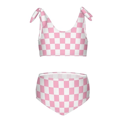Wusikd Coral Checkerboard Girls Swimsuits Two Piece Swimwear Bikini Set for for Girls Size 7-8T
