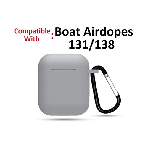Image of CARE CASE Compatible for Boat Airdopes 131 | 138 Protective Silicone Case Cover Dust-Proof Shockproof Case Cover with Hook (Cover Only) (Grey)