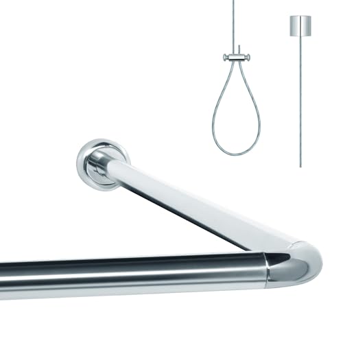 Libaro Tringle à rideau de douche universelle - Convient pour la forme en L et en U - Avec Supports de plafond - Pour baignoires - En matériaux inoxydables