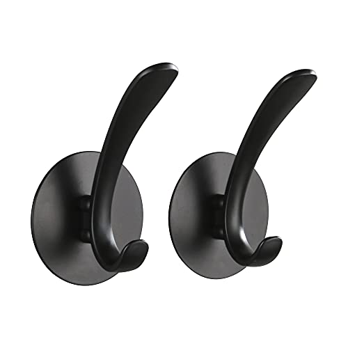 Wopeite Colgador de baño Sin taladro Toallero Gancho para pared Toallero de baño Acero inoxidable 2 piezas Negro