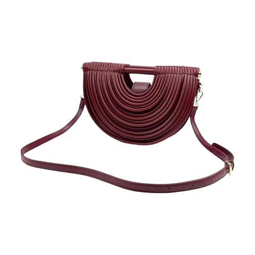Image of Elegant Half Round Chinc Woven PU Leather Lou Top Handle Bag for Women Formal Evening Clutch Purses