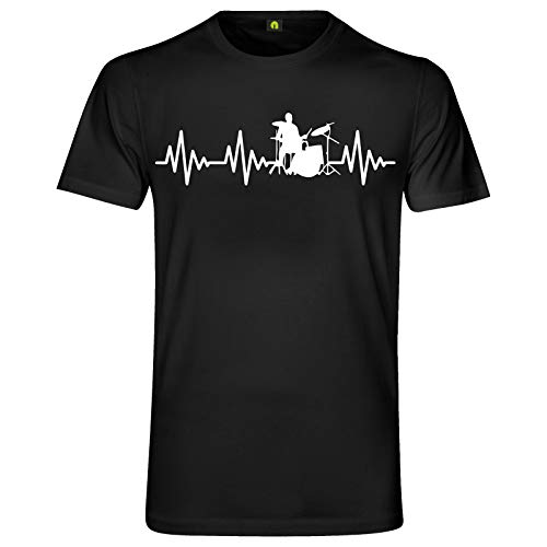 Herzschlag Schlagzeug T-Shirt | EKG | Drum | Trommel | Becken | Stock | Stick Schwarz XL