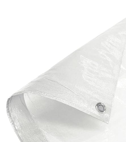 Image of Premsons Tarpaulin 120 GSM Thick Waterproof UV Resistant Heavy Duty Sheet - Rot Rip Tear Proof Tadpatri with Grommets & Reinforced Edges - Poly Tarp Cover Rain Roof Shed Protection - 24 x18ft - White