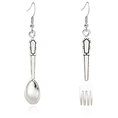 CHUNYANAN Vintage Creativity Tableware Spoon Fork Asymmetry Dangle Earrings Mini Simulation of Handmade Alloy Earrings for Women
