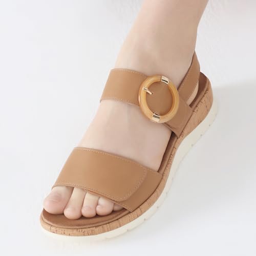 Image of UBFEN Womens Low Wedge Walking Sandals with Arch Support | Open Toe Sandals Adjustable Instep and Ankle Straps for Summer Everyday Outfits, Travel,Vacation