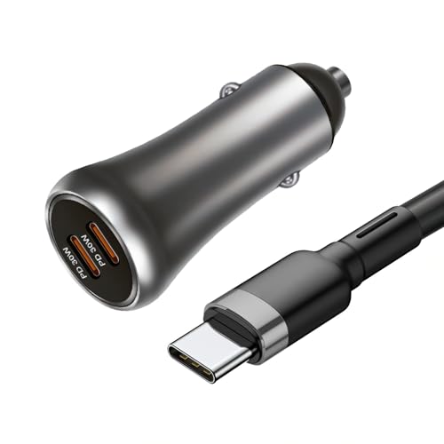 Carregador Veicular 60W Prime Brabus - 2 Entradas USB-C - Carrega 60% em 30 Min - Com Cabo Dual USB-