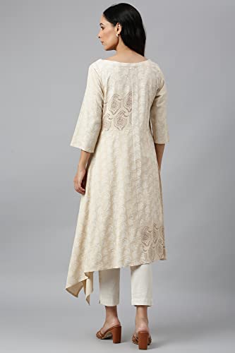 Image of W for Woman Women's Rayon Regular Fit Asymmetric Paisley Print Kurta in Boat Neck
