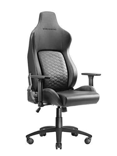 Mars Gaming MGC-Ultra Noir, Chaise Gaming Ergonomique, Retour Ergofit, Accoudoirs 3D, Support Lombaire + Coussin Cervical, roulettes XL