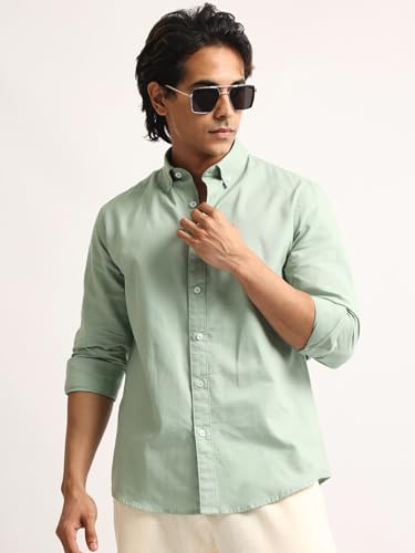 Image of MANIAC || Mens || Solid || Collared Neck || Full Sleeve || Oxford || Linen Blend Fabric || Shirt