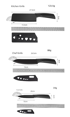 Image of La' Forte 3 Pcs Kitchen Knife Set with Protective Covers | Chef Knife, Utility Knife & Paring Knife | Printed Stainless Steel Blades with Ergonomic Grip | Cutting, Chopping & Slicing