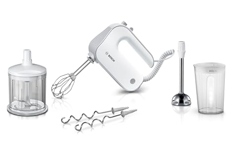 Bosch MFQ4080 Batidora amasadora con set de accesorios de repostería, 500 W, 5 Velocidades, Blanco Bosch MFQ4080 Batidora amasadora con set de accesorios de repostería, 500 W, 5 Velocidades, Blanco