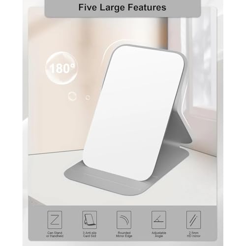 Image of Travel Mini Makeup Mirror(11 x 7 cm),Portable Folding Mirrorwith Stand,Light Weight and Slim Design for Purse,Travel,Use Anywhere,Easy Portability,Fits in Purse,Bag,Pocket (Grey, Pack of 1)