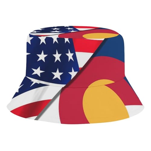USA and Colorado State FlagChildren's Bucket Hat for Boys and Girls, Breathable Summer Beach Hat52cm