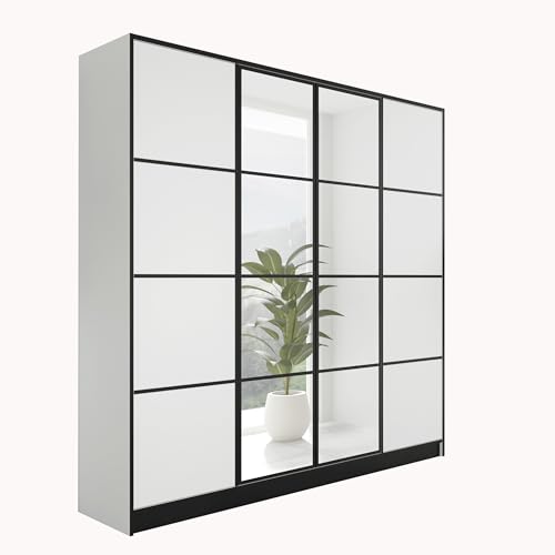 KIER FURNITURE Armoire 206,4x205x39 cm avec Miroir - Eden - Armoire de Rangement Dressing - Garde‑Robe Placard Penderie - Meuble de Rangement Vêtements -...