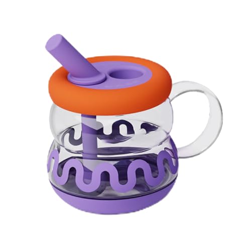 Vaso de vidrio con pajita, vaso de vidrio reutilizable de 920 ml con tapa y asa, vaso a prueba de derrames, taza de agua estética a prueba de fugas, taza resistente al calor para niños y adultos