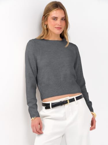 Image of ANRABESS Women's Long Sleeve Sweaters Cropped Crew Neck | Business Casual Tops,Light Weight Comfy Knit,Pullover ShortSweater,Basic Classic,Fall Fashion Winter Layer Clothes