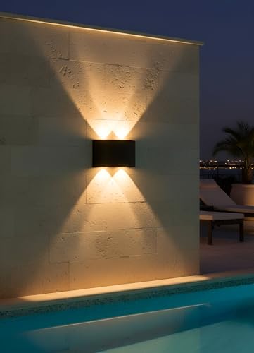 Image of Outdoor Up Down LED Wall Light | IP65 Waterproof Aluminium Body with Warm White Glow | Durable Exterior Wall Lamp for Garden Balcony Gate Garage Entrance | 2-Ray up 2 Ray Down- Pack of 1