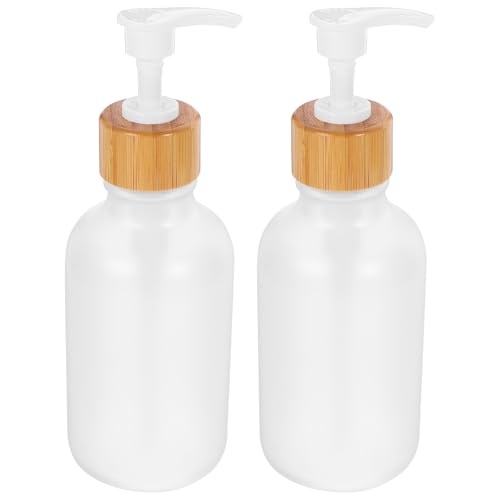 TIKODIDA Botellas Bomba para Loción y Champú 300 Ml, 2 Unidades, Plástico Pet Mate Translúcido Bomba de Bambú de Color Claro, Dispensador Recargable para Gel Ducha y Jabón Corporal, Uso