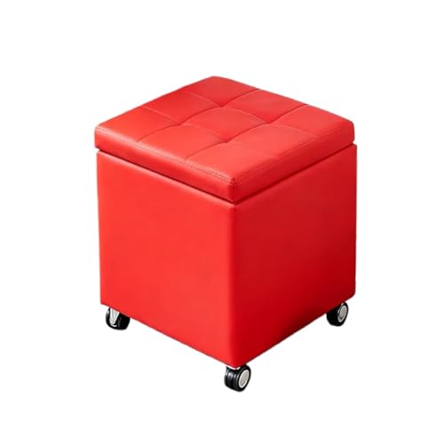 Puff Almacenaje Baúl De Almacenaje Multifuncional Taburete Reposapiés Banco De Cubo Soporta para Sala De Estar Dormitorio Y Entrada(Red,17.5' x 11.8' x 0.39')