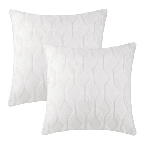 Uxcell Set of 2 Soft Short Plush Decorative Throw Pillow Covers Luxury Style Cushion Pillow Cover for Sofa Bedroom White 45 x 45 cm