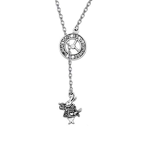KUIYAI Movie Necklace The Cheshire Cat Charm Y Necklace Clock Time Charm Fairy Tale Jewelry