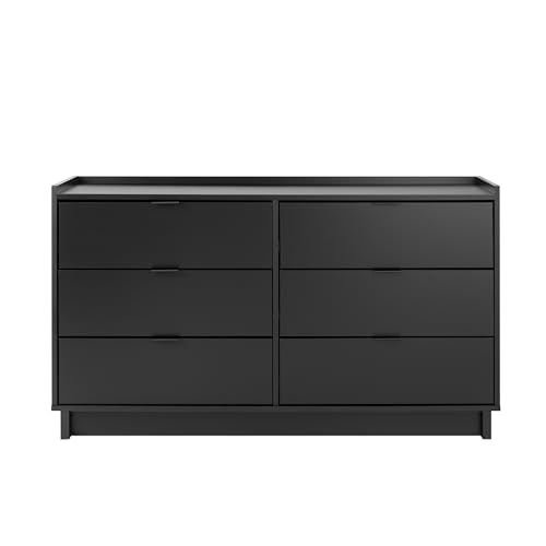 Image of Prepac Simply Modern 6-Drawer Double Dresser for Bedroom, Chest of Drawers, Modern Bedroom Furniture, 52.5 inch wide x 16 inch deep x 29.5 inch tall, Black