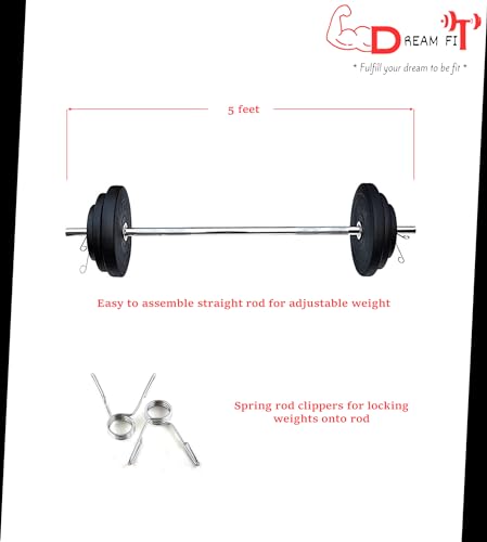 Image of DREAM FIT PVC Home Gym Set - 36 kg with 1 Flat Bench with Foot Extension, 3 ft Curling Rod, 5 ft Straight Rod, 1 Pair Dumbbell rods and Gym Accessories (36kg)