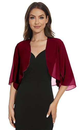 Image of Womens Chiffon 3 /4 Sleeve Shrugs Lightweight Open Front Cropped Cardigan for Dress