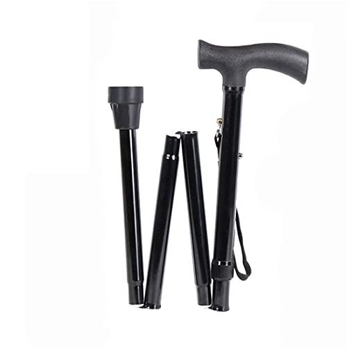 Image of MCP Healthcare 4 Folding Sections Aluminium Foldable Walking Stick Adjustible Height, for Men, Women & Old People Support, Trekking Cane Stick, Easy to Store (Black)